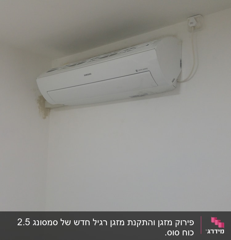 מזגן קיר לבן מותקן על קיר לבן